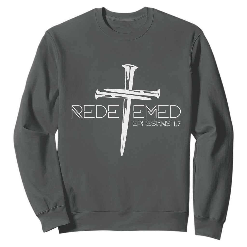 Redeemed Christian Vintage Ephesians Bible Verse Redemption Sweatshirt TS11 Dark Heather Print Your Wear