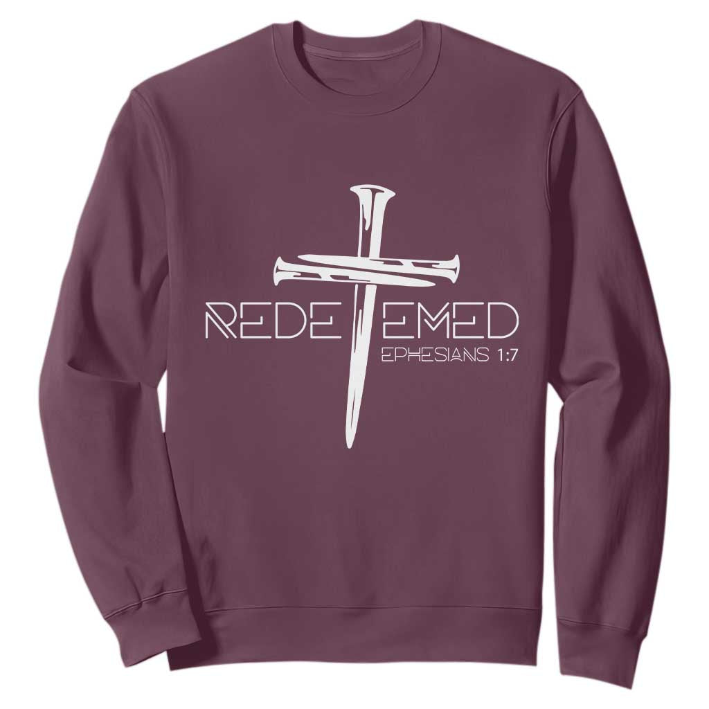 Redeemed Christian Vintage Ephesians Bible Verse Redemption Sweatshirt TS11 Maroon Print Your Wear