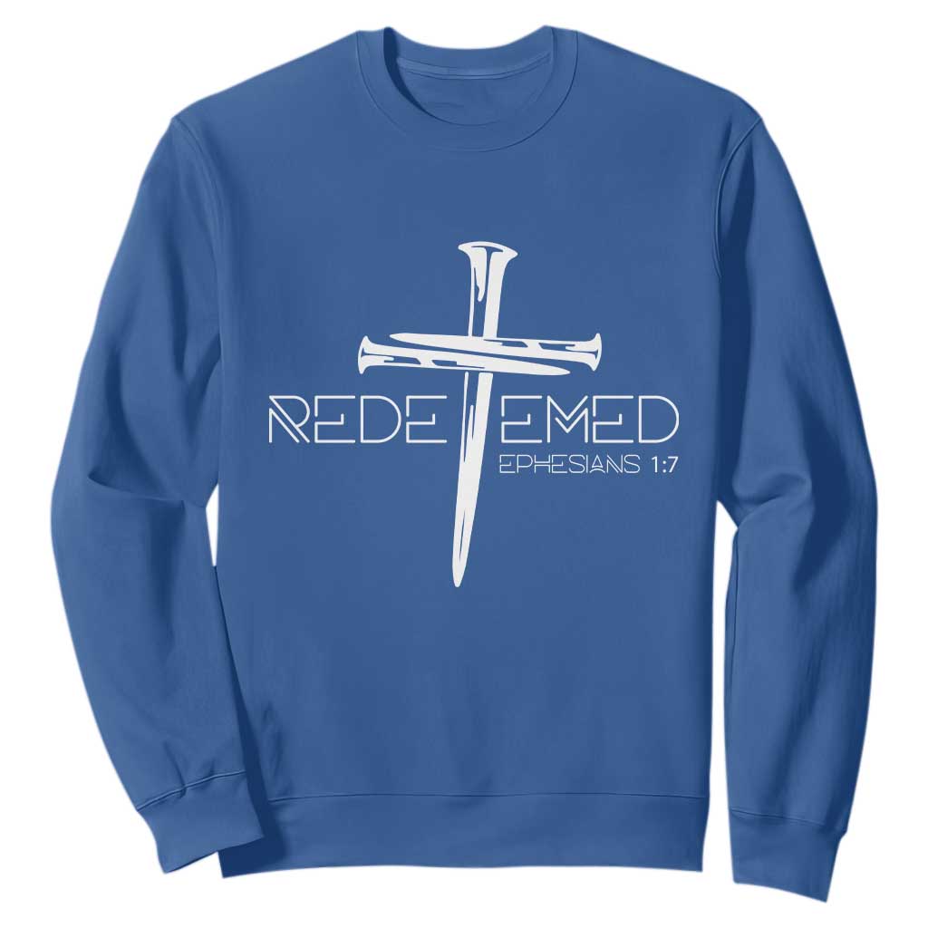 Redeemed Christian Vintage Ephesians Bible Verse Redemption Sweatshirt TS11 Royal Blue Print Your Wear