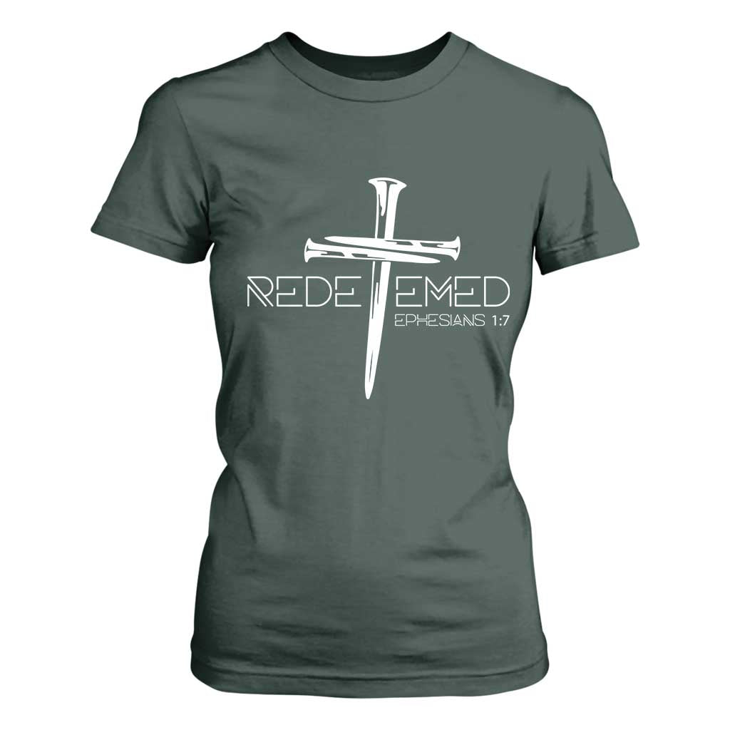 Redeemed Christian Vintage Ephesians Bible Verse Redemption T Shirt For Women TS11 Dark Forest Green Print Your Wear