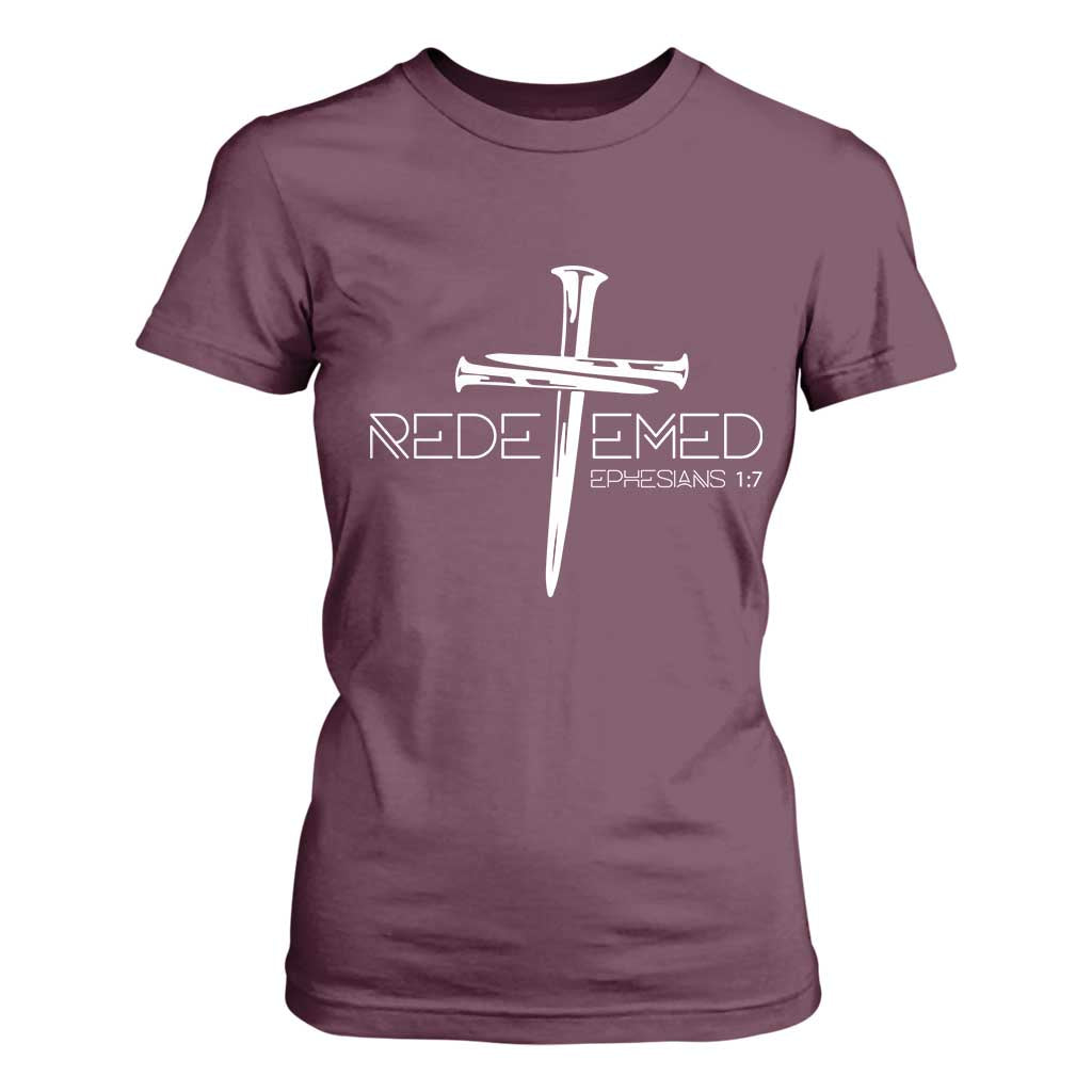 Redeemed Christian Vintage Ephesians Bible Verse Redemption T Shirt For Women TS11 Maroon Print Your Wear