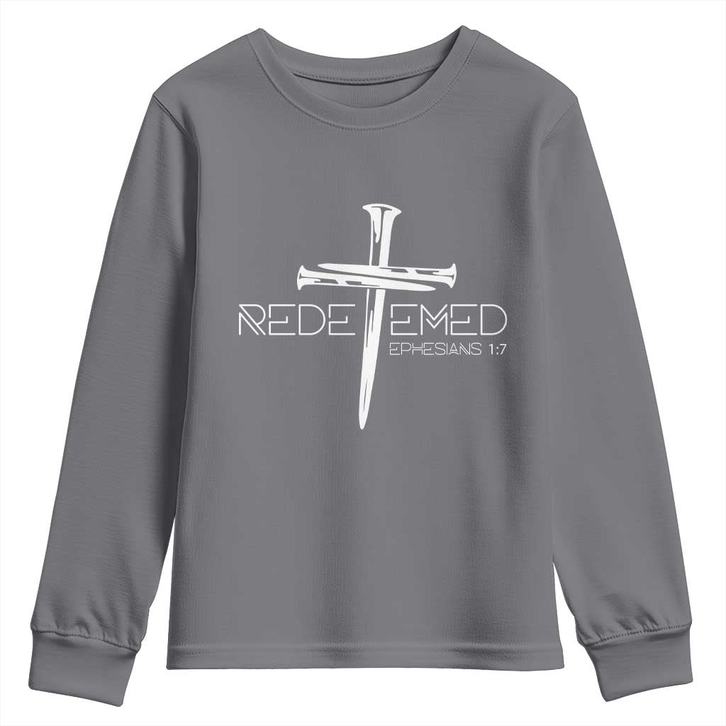 Redeemed Christian Vintage Ephesians Bible Verse Redemption Youth Sweatshirt TS11 Charcoal Print Your Wear