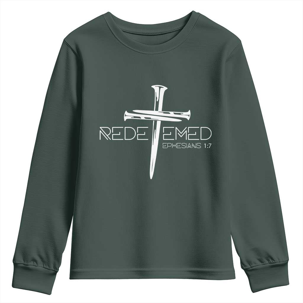 Redeemed Christian Vintage Ephesians Bible Verse Redemption Youth Sweatshirt TS11 Dark Forest Green Print Your Wear