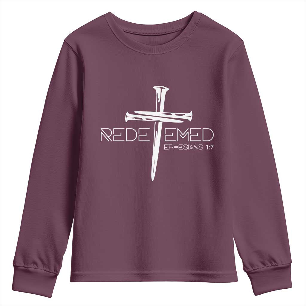 Redeemed Christian Vintage Ephesians Bible Verse Redemption Youth Sweatshirt TS11 Maroon Print Your Wear