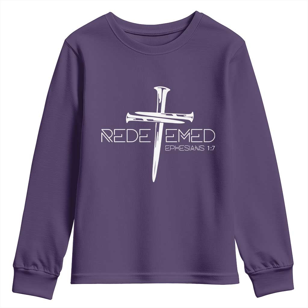 Redeemed Christian Vintage Ephesians Bible Verse Redemption Youth Sweatshirt TS11 Purple Print Your Wear
