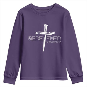 Redeemed Christian Vintage Ephesians Bible Verse Redemption Youth Sweatshirt TS11 Purple Print Your Wear