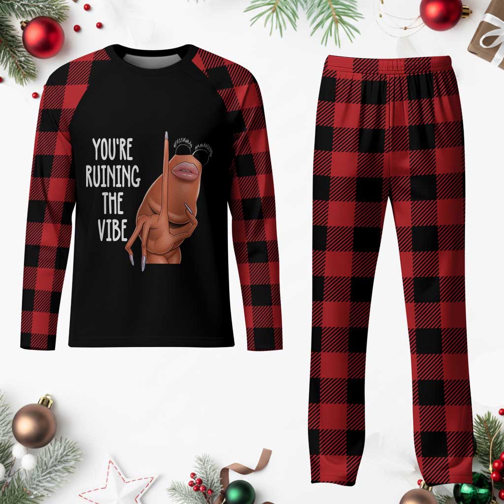 Funny Marcus Plaid Pajama Set You Are Ruining The Vibe Worm Meme TS11 Buffalo Plaid Print Your Wear