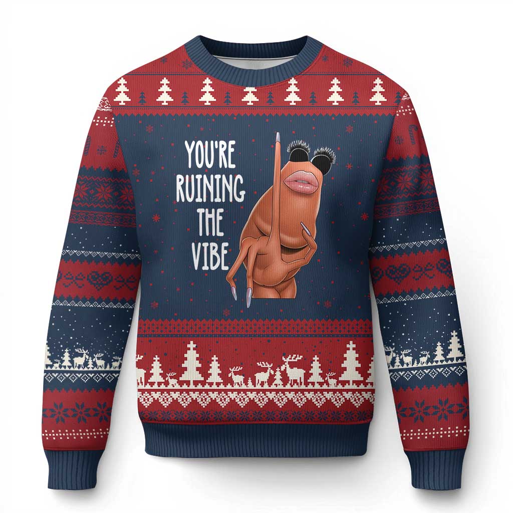 Funny Marcus Ugly Christmas Sweater You Are Ruining The Vibe Worm Meme - Print Your Wear