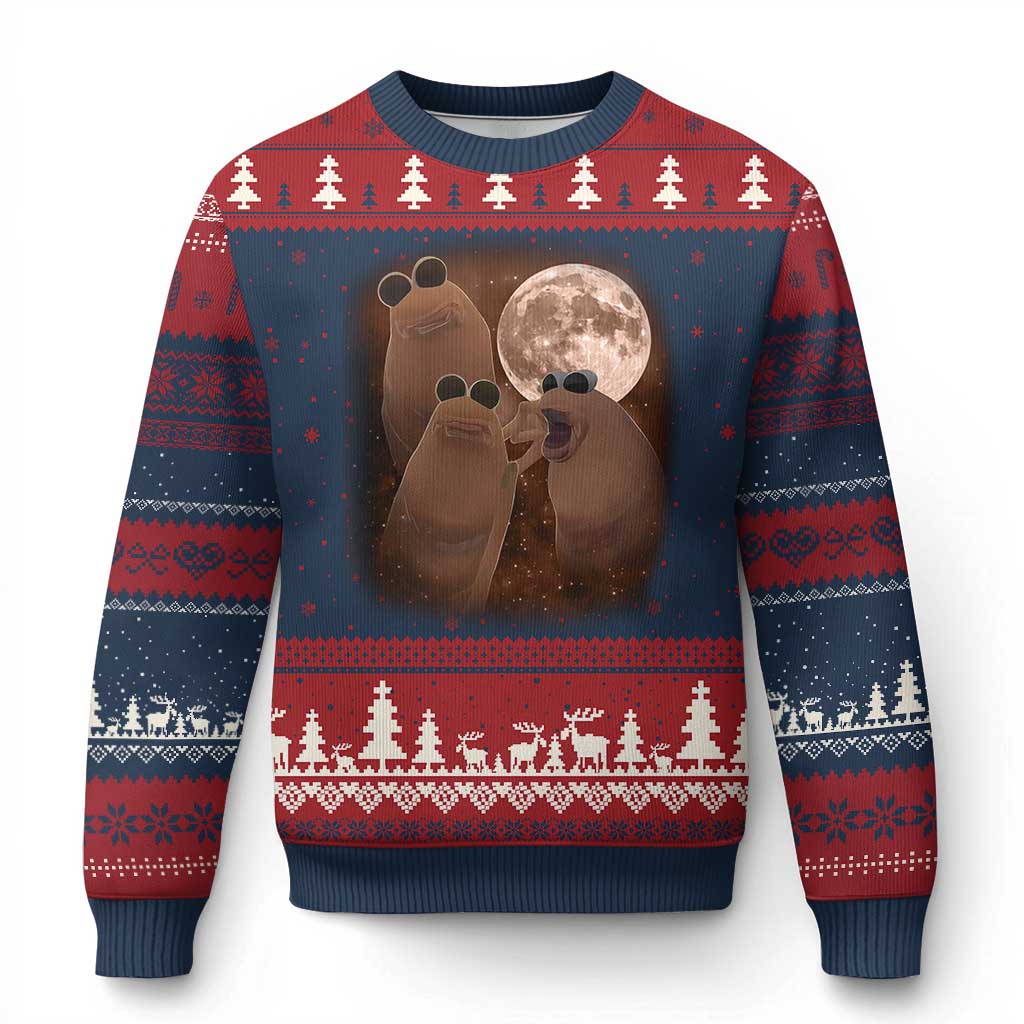 Three Marcus The Worm Moon Ugly Christmas Sweater Funny Weird Cursed Meme TS11 Navy Red Print Your Wear