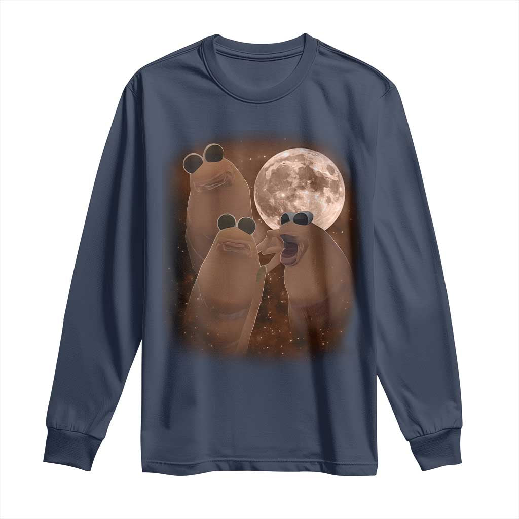 Three Marcus The Worm Moon Long Sleeve Shirt Funny Weird Cursed Meme TS11 Navy Print Your Wear