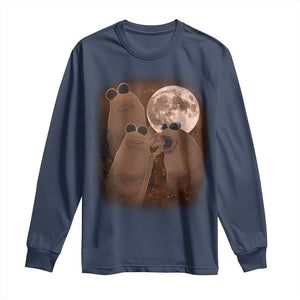 Three Marcus The Worm Moon Long Sleeve Shirt Funny Weird Cursed Meme TS11 Navy Print Your Wear