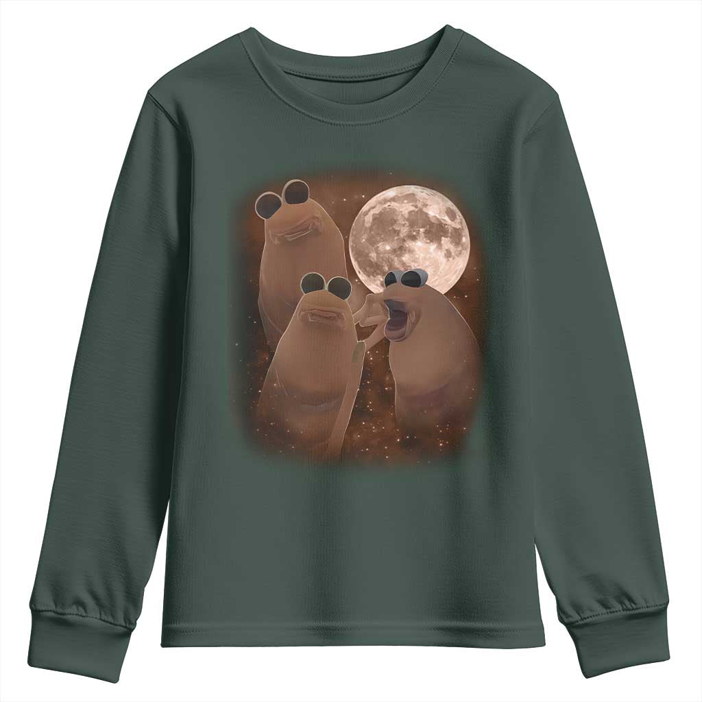Three Marcus The Worm Moon Youth Sweatshirt Funny Weird Cursed Meme TS11 Dark Forest Green Print Your Wear