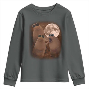 Three Marcus The Worm Moon Youth Sweatshirt Funny Weird Cursed Meme TS11 Dark Heather Print Your Wear