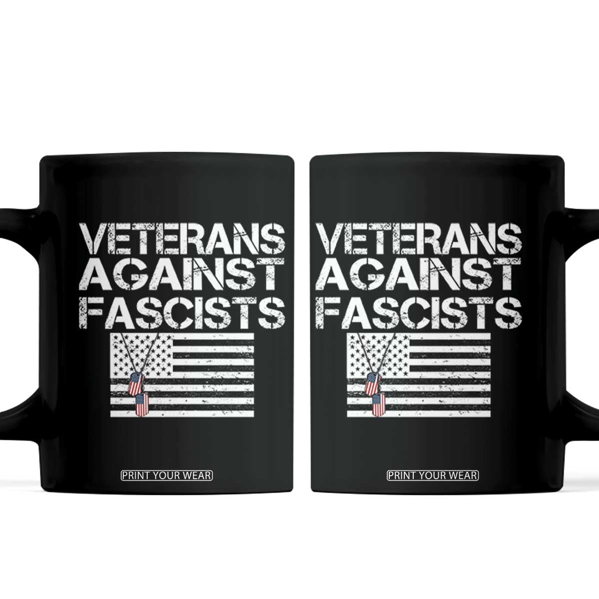 Veterans Against Fascists Coffee Mug Patriotic Soldier Vintage American Flag Dog Tag TS11 Black Print Your Wear
