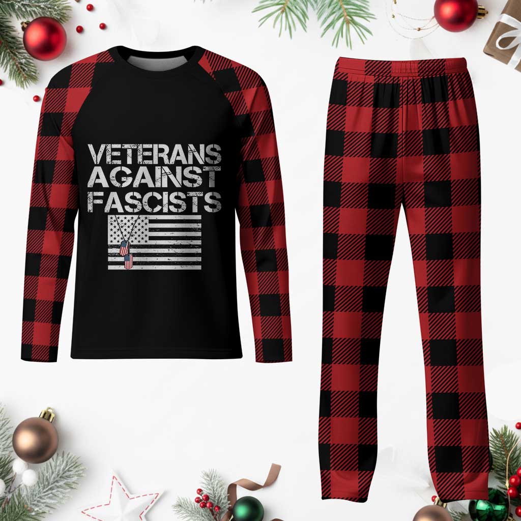 Veterans Against Fascists Plaid Pajama Set Patriotic Soldier Vintage American Flag Dog Tag TS11 Buffalo Plaid Print Your Wear