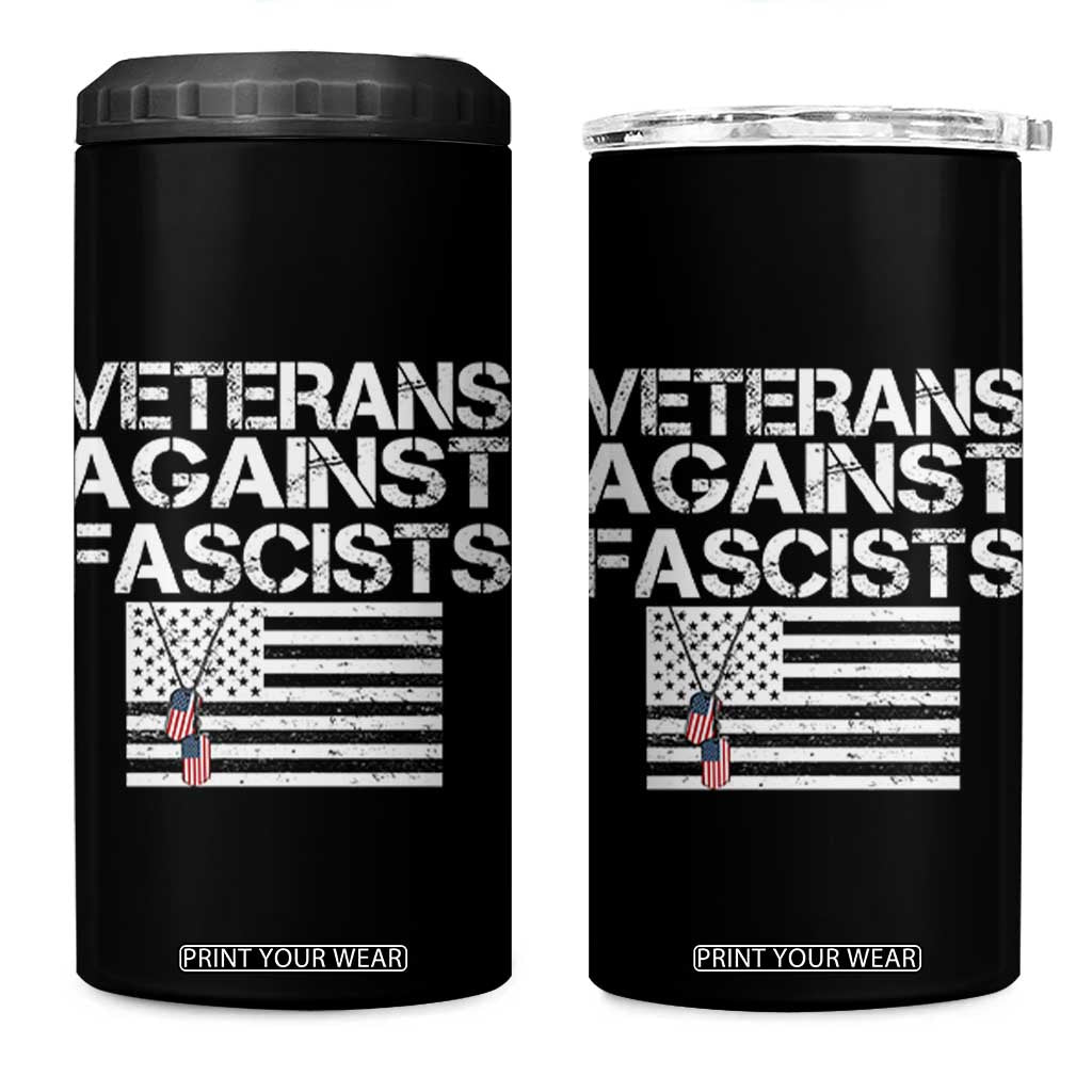 Veterans Against Fascists 4 in 1 Can Cooler Tumbler Patriotic Soldier Vintage American Flag Dog Tag TS11 One Size: 16 oz Black Print Your Wear