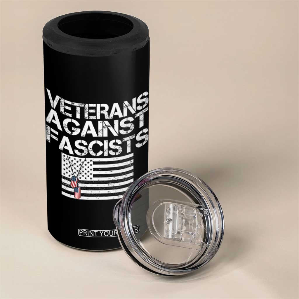 Veterans Against Fascists 4 in 1 Can Cooler Tumbler Patriotic Soldier Vintage American Flag Dog Tag TS11 Print Your Wear