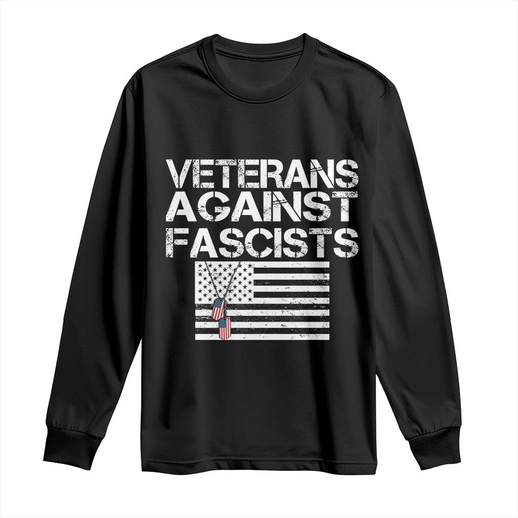 Veterans Against Fascists Long Sleeve Shirt Patriotic Soldier Vintage American Flag Dog Tag TS11 Black Print Your Wear