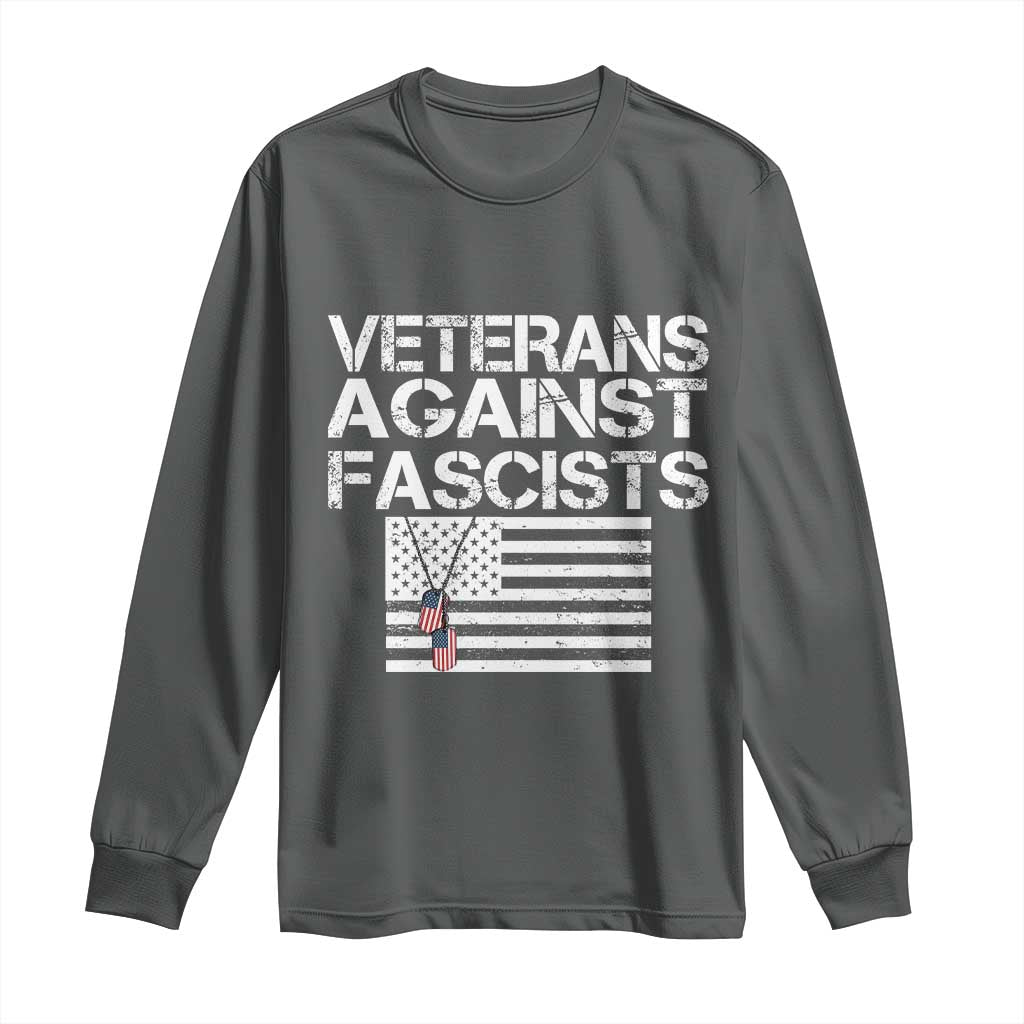 Veterans Against Fascists Long Sleeve Shirt Patriotic Soldier Vintage American Flag Dog Tag TS11 Dark Heather Print Your Wear
