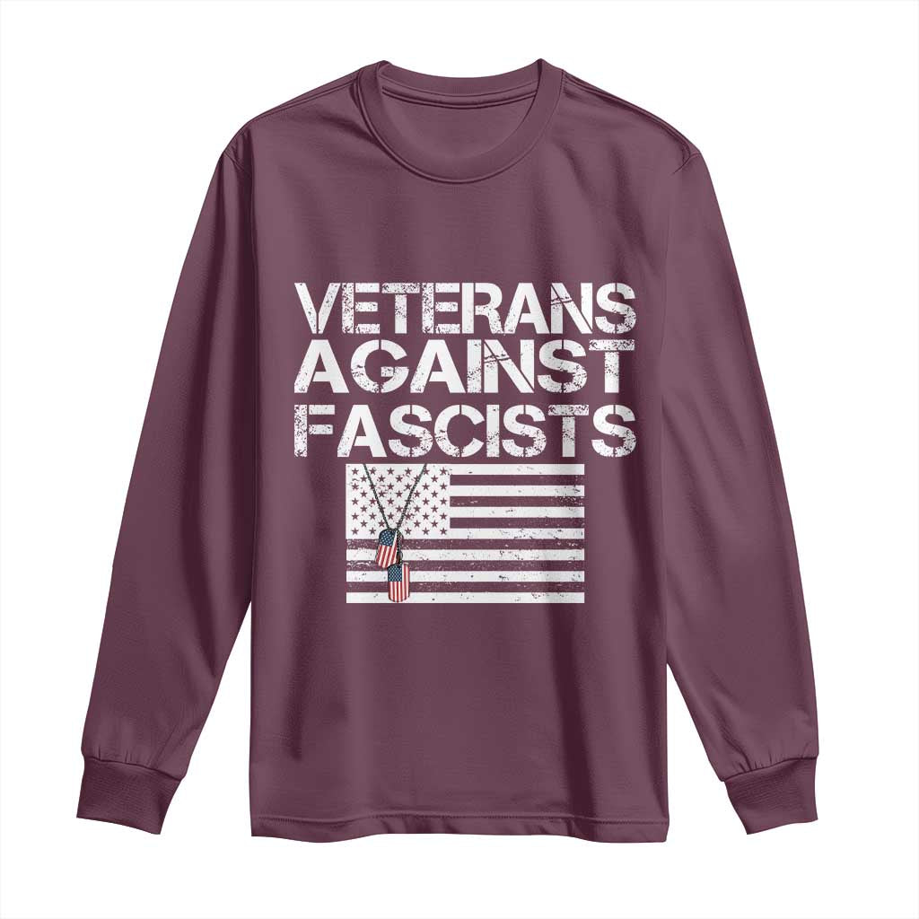 Veterans Against Fascists Long Sleeve Shirt Patriotic Soldier Vintage American Flag Dog Tag TS11 Maroon Print Your Wear