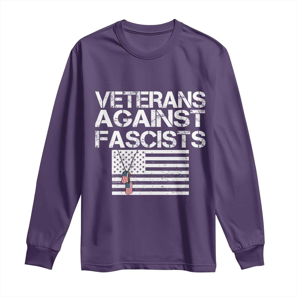 Veterans Against Fascists Long Sleeve Shirt Patriotic Soldier Vintage American Flag Dog Tag TS11 Purple Print Your Wear