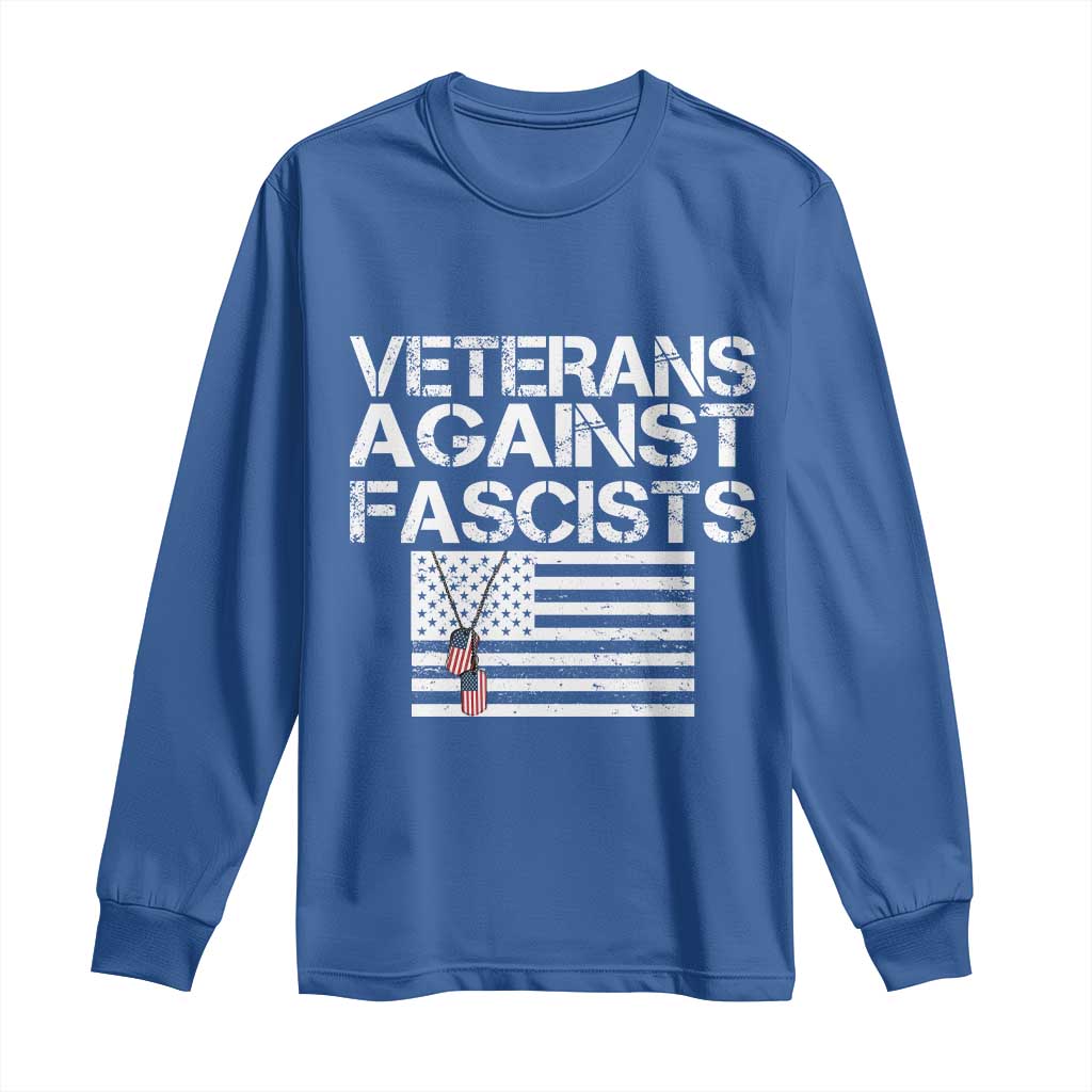 Veterans Against Fascists Long Sleeve Shirt Patriotic Soldier Vintage American Flag Dog Tag TS11 Royal Blue Print Your Wear