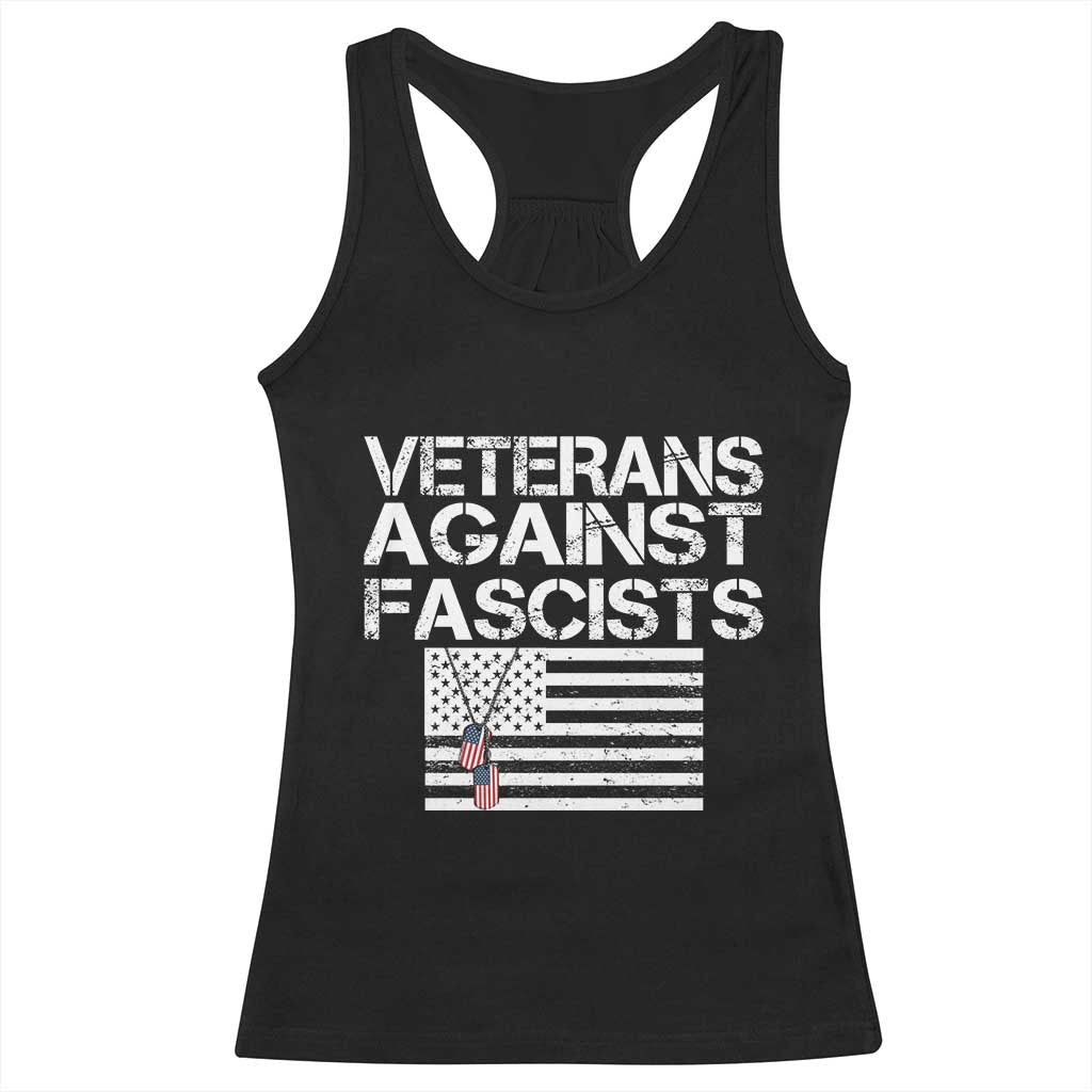 Veterans Against Fascists Racerback Tank Top Patriotic Soldier Vintage American Flag Dog Tag - Print Your Wear