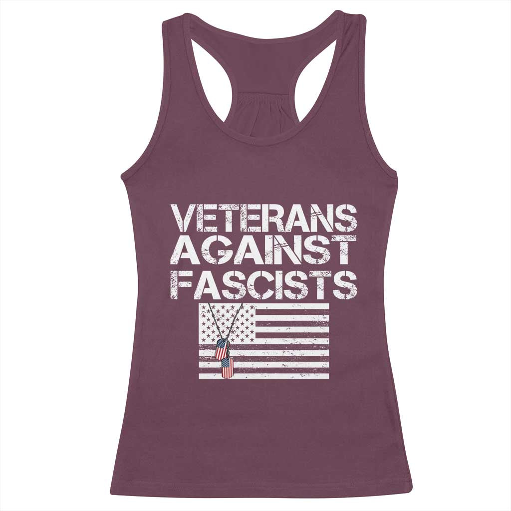 Veterans Against Fascists Racerback Tank Top Patriotic Soldier Vintage American Flag Dog Tag TS11 Maroon Print Your Wear
