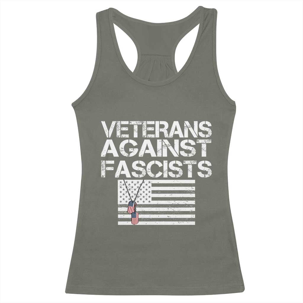 Veterans Against Fascists Racerback Tank Top Patriotic Soldier Vintage American Flag Dog Tag TS11 Military Green Print Your Wear
