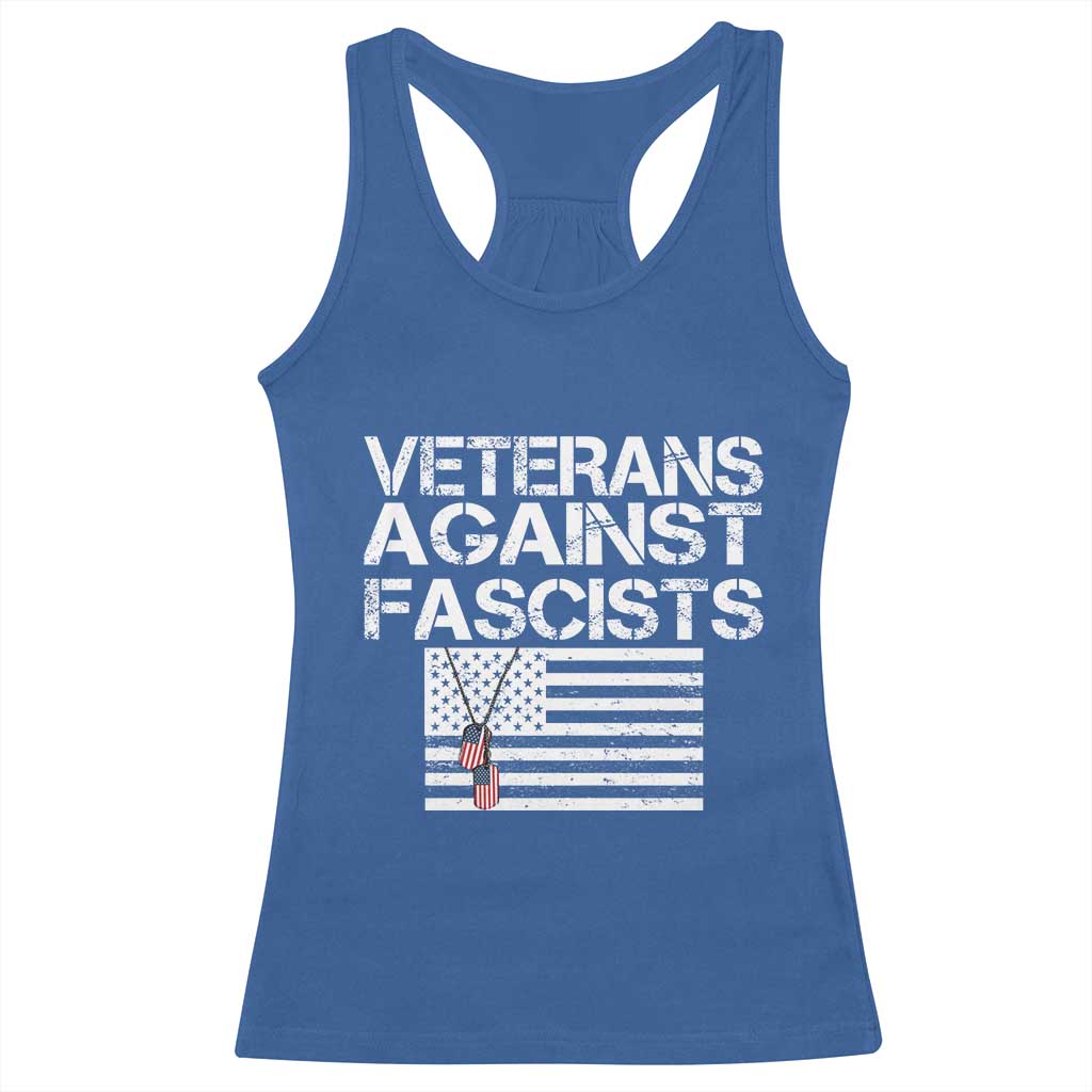 Veterans Against Fascists Racerback Tank Top Patriotic Soldier Vintage American Flag Dog Tag TS11 Royal Blue Print Your Wear