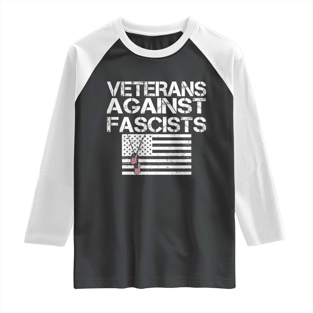 Veterans Against Fascists Raglan Shirt Patriotic Soldier Vintage American Flag Dog Tag TS11 Black White Print Your Wear