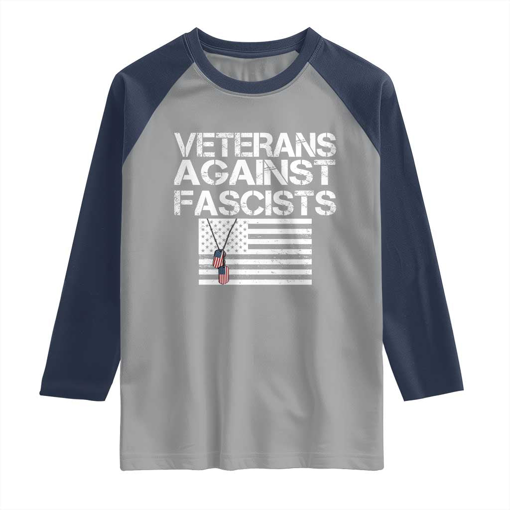 Veterans Against Fascists Raglan Shirt Patriotic Soldier Vintage American Flag Dog Tag TS11 Sport Gray Navy Print Your Wear