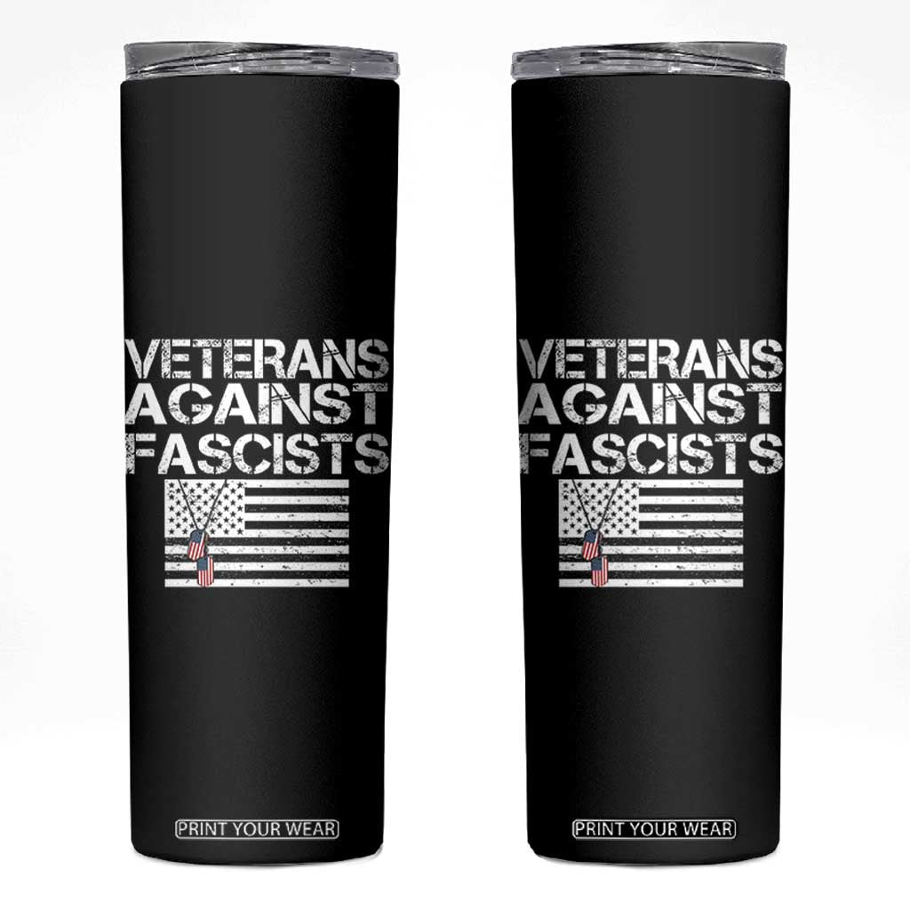 Veterans Against Fascists Skinny Tumbler Patriotic Soldier Vintage American Flag Dog Tag TS11 Black Print Your Wear