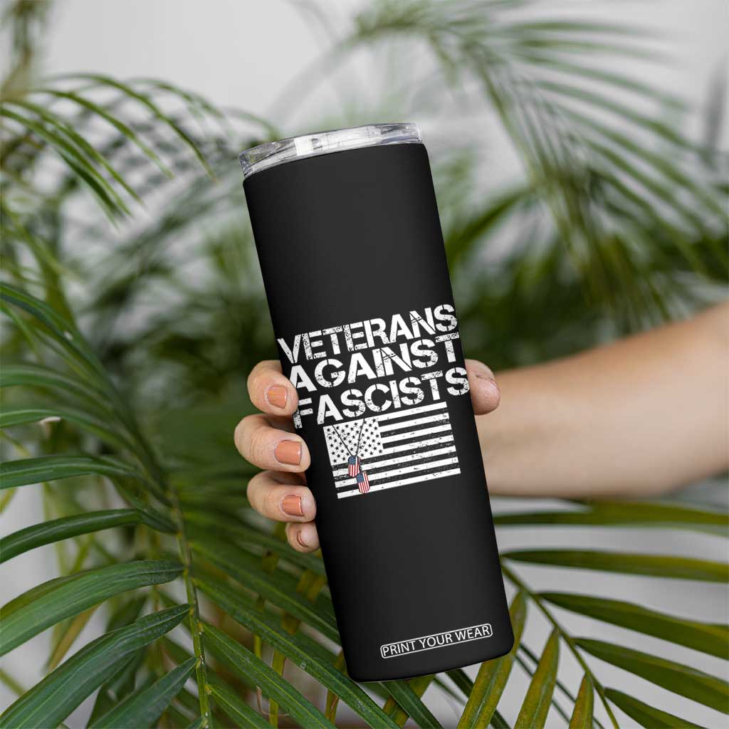 Veterans Against Fascists Skinny Tumbler Patriotic Soldier Vintage American Flag Dog Tag TS11 Print Your Wear