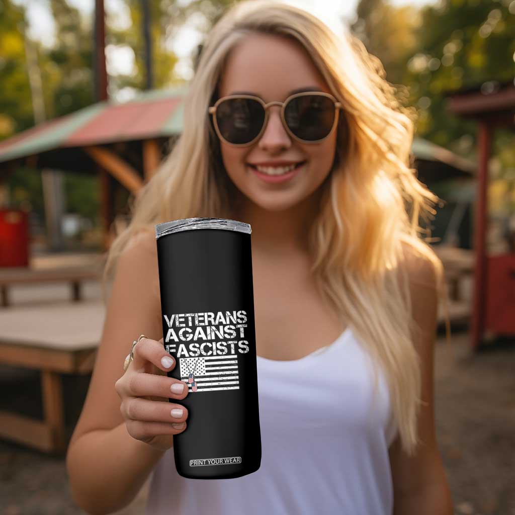 Veterans Against Fascists Skinny Tumbler Patriotic Soldier Vintage American Flag Dog Tag TS11 Print Your Wear