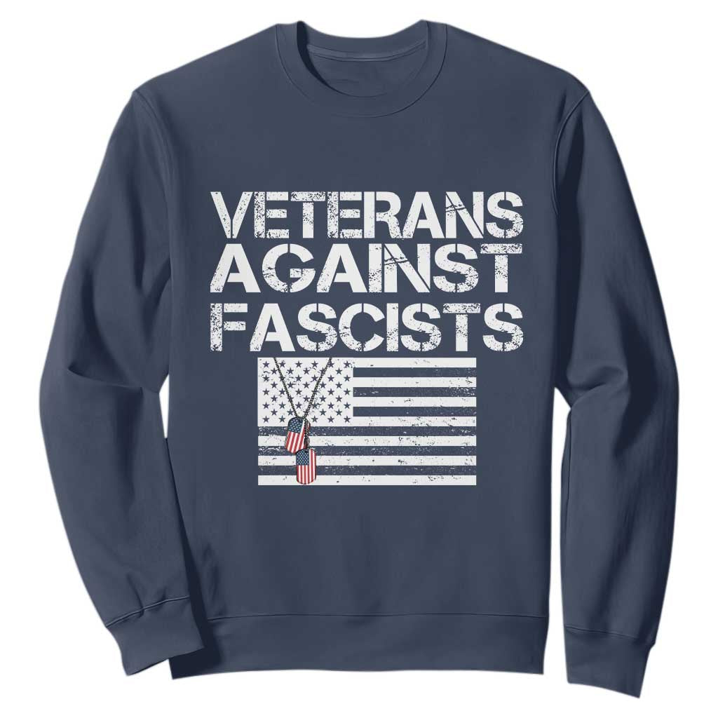 Veterans Against Fascists Sweatshirt Patriotic Soldier Vintage American Flag Dog Tag TS11 Navy Print Your Wear