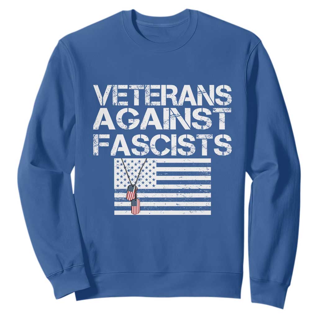 Veterans Against Fascists Sweatshirt Patriotic Soldier Vintage American Flag Dog Tag TS11 Royal Blue Print Your Wear