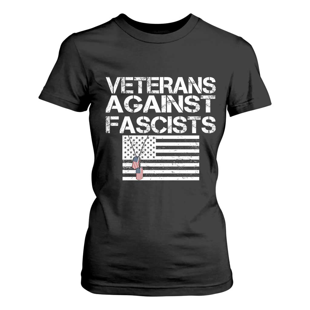 Veterans Against Fascists T Shirt For Women Patriotic Soldier Vintage American Flag Dog Tag TS11 Black Print Your Wear