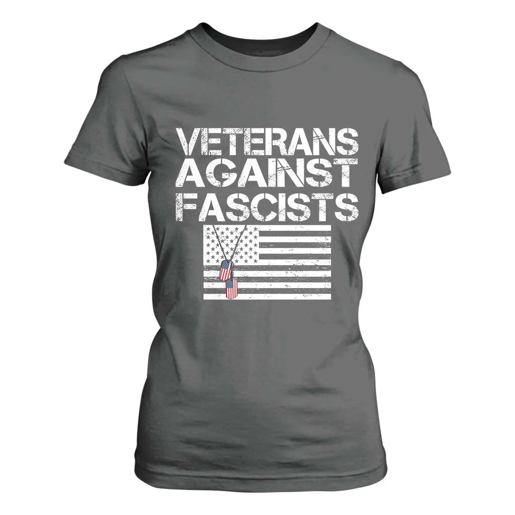 Veterans Against Fascists T Shirt For Women Patriotic Soldier Vintage American Flag Dog Tag TS11 Dark Heather Print Your Wear