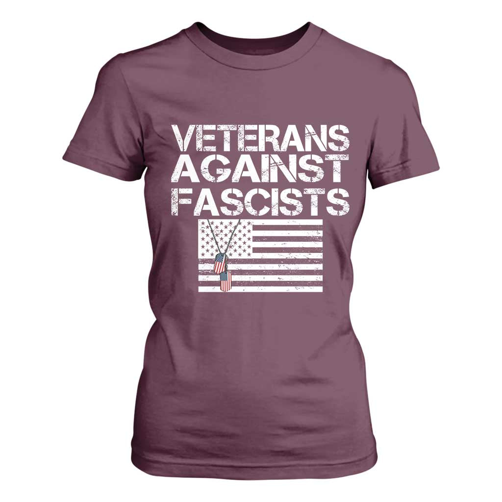 Veterans Against Fascists T Shirt For Women Patriotic Soldier Vintage American Flag Dog Tag TS11 Maroon Print Your Wear