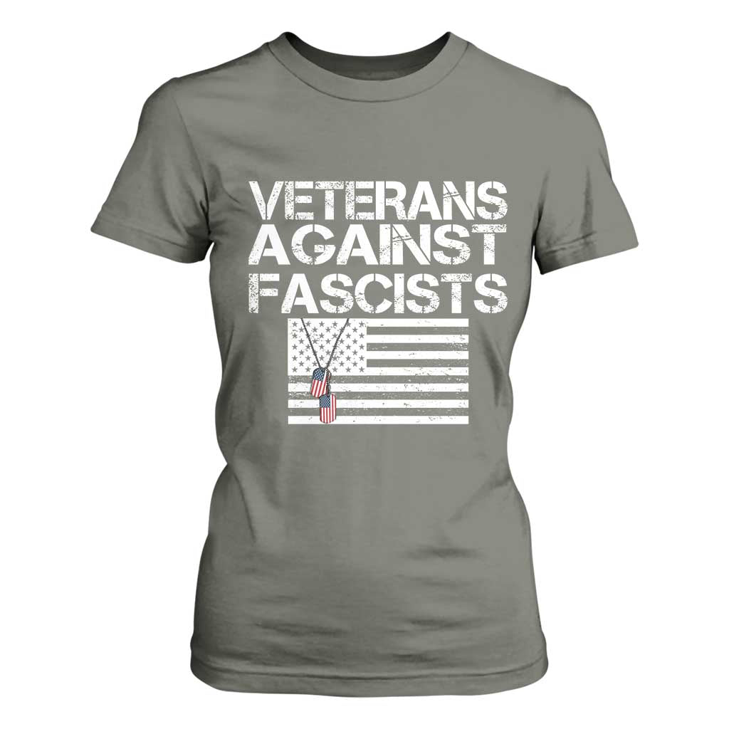 Veterans Against Fascists T Shirt For Women Patriotic Soldier Vintage American Flag Dog Tag TS11 Military Green Print Your Wear
