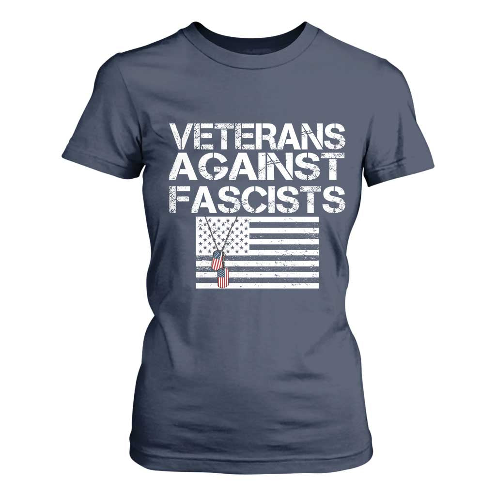 Veterans Against Fascists T Shirt For Women Patriotic Soldier Vintage American Flag Dog Tag TS11 Navy Print Your Wear
