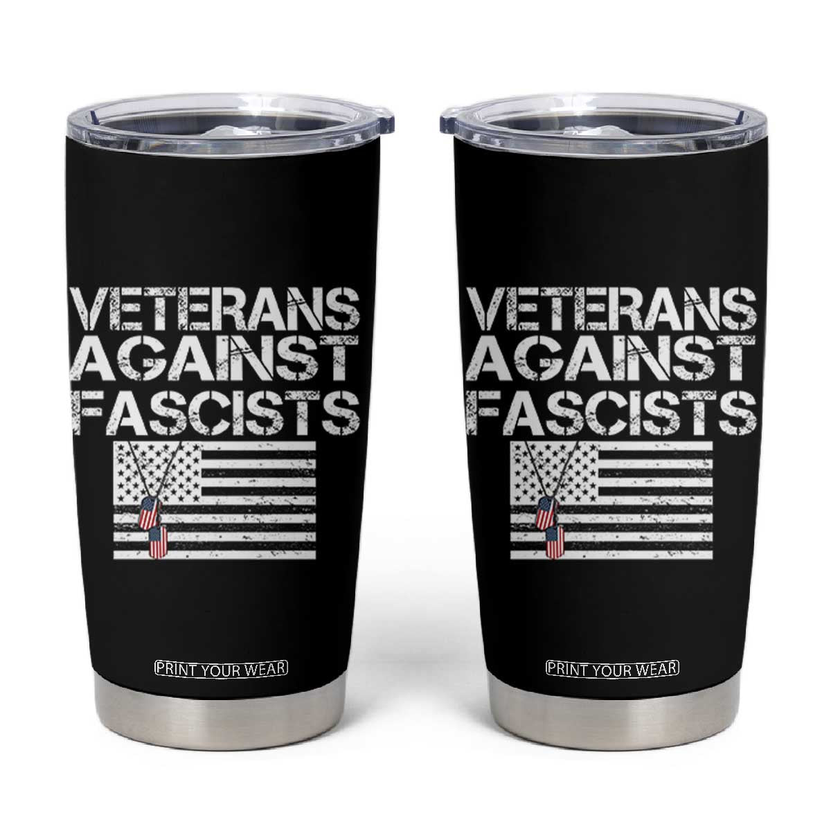 Veterans Against Fascists Tumbler Cup Patriotic Soldier Vintage American Flag Dog Tag TS11 Black Print Your Wear