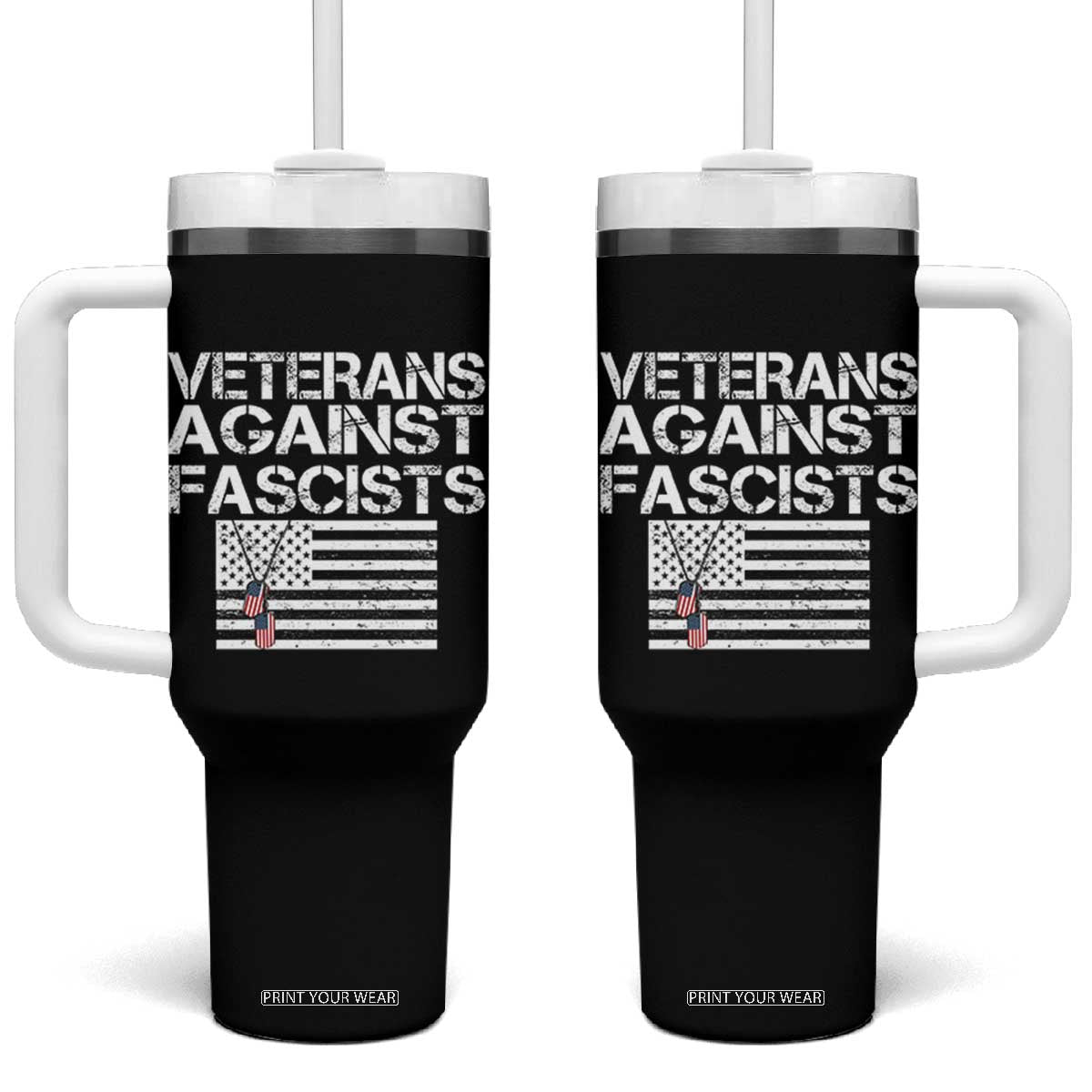 Veterans Against Fascists Tumbler With Handle Patriotic Soldier Vintage American Flag Dog Tag TS11 One Size: 40 oz Black Print Your Wear