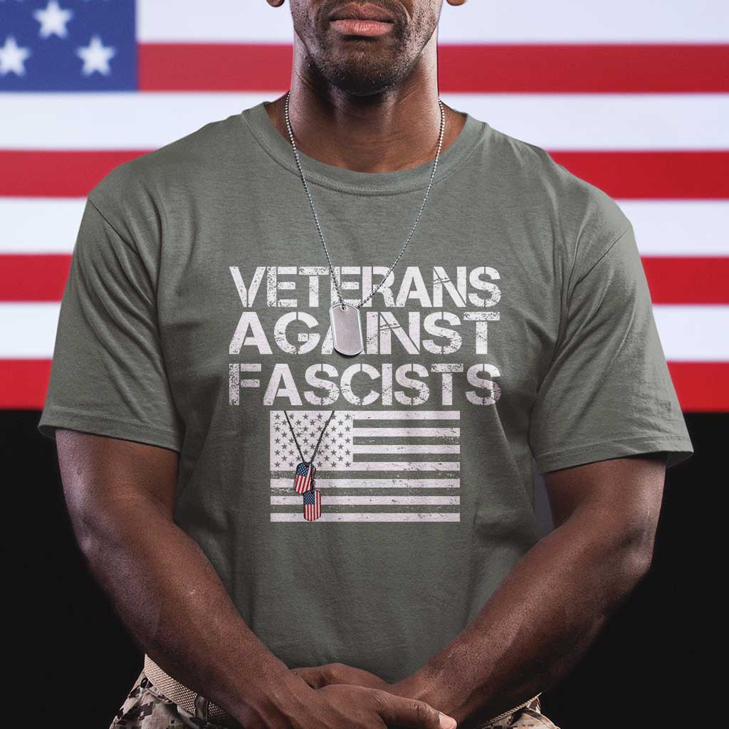 Veterans Against Fascists T Shirt Patriotic Soldier Vintage American Flag Dog Tag TS11 Military Green Print Your Wear