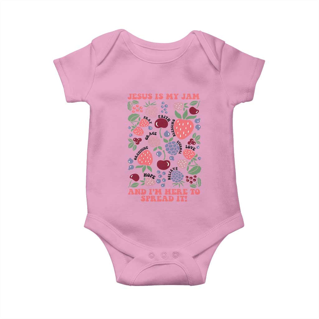 Jesus Is My Jam And I Am Here To Spread It Baby Onesie Christian Faith TS11 Light Pink Print Your Wear