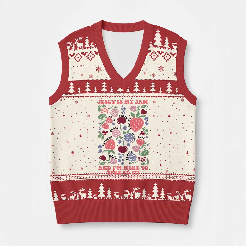 Jesus Is My Jam And I Am Here To Spread It V-Neck Knit Sweater Vest Christian Faith TS11 Beige Red Print Your Wear