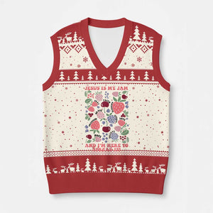 Jesus Is My Jam And I Am Here To Spread It V-Neck Knit Sweater Vest Christian Faith TS11 Beige Red Print Your Wear