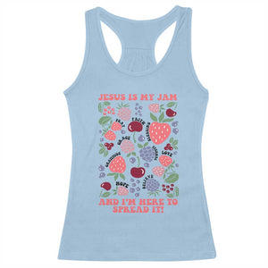 Jesus Is My Jam And I Am Here To Spread It Racerback Tank Top Christian Faith TS11 Light Blue Print Your Wear