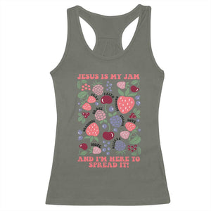 Jesus Is My Jam And I Am Here To Spread It Racerback Tank Top Christian Faith TS11 Military Green Print Your Wear